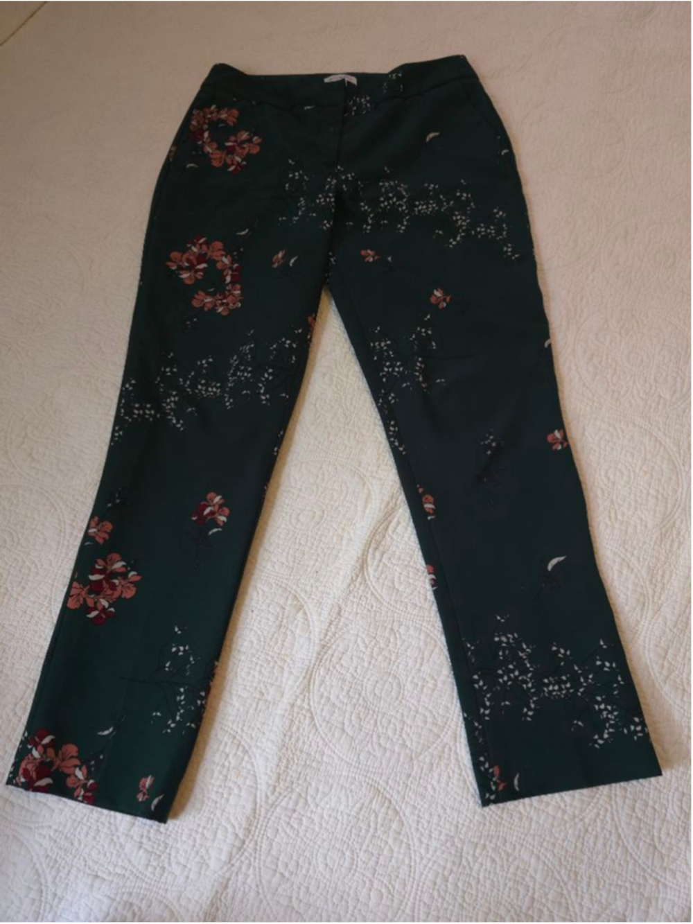 Women's CAROLINA BELLE Forest Emerald Green Floral Trousers Size 8 OfficeSiren - Picture 10 of 13